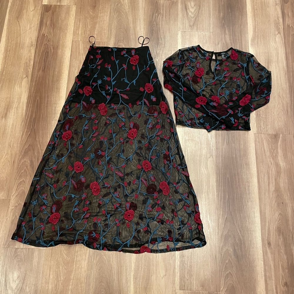 Forever 21 Sheer Skirt and Shirt Set. Size XS